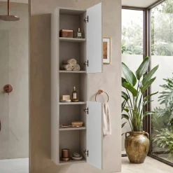 Colonna bagno sospesa 30x140h cm cannettato 2 ante beige Cleany