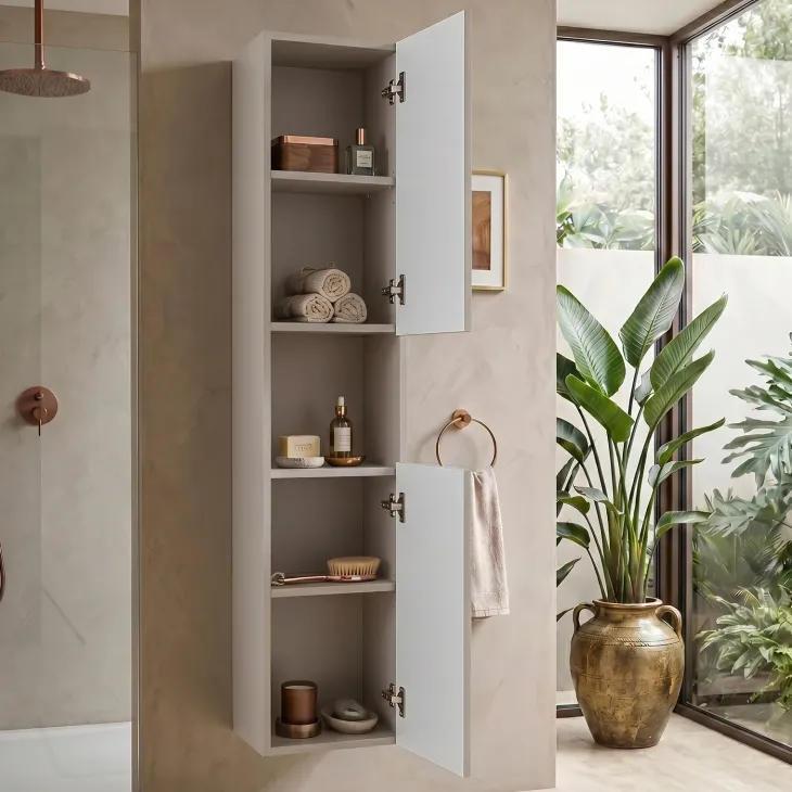 Colonna bagno sospesa 30x140h cm cannettato 2 ante beige Cleany