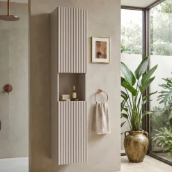 Colonna bagno sospesa 30x140h cm cannettato 2 ante beige Cleany