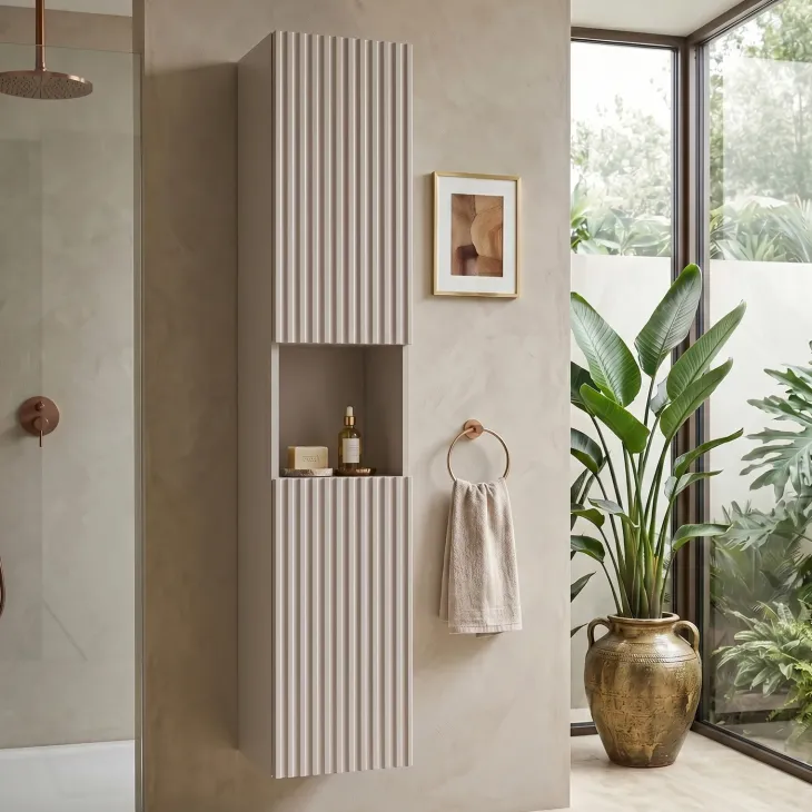 Colonna bagno sospesa 30x140h cm cannettato 2 ante beige Cleany