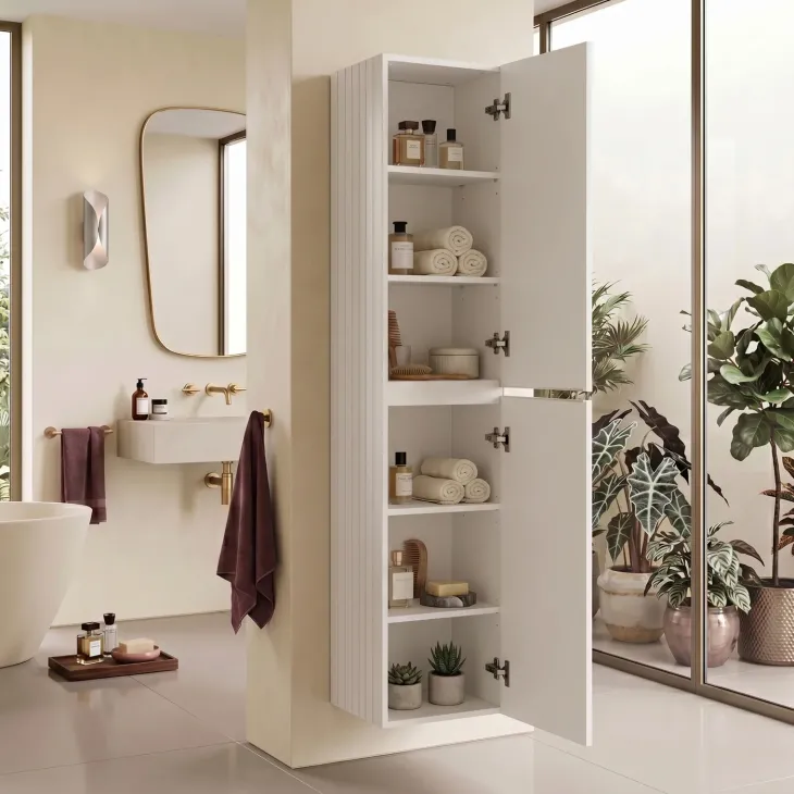 Colonna bagno sospesa 35x160h cm cannettato 2 ante bianco Autentic