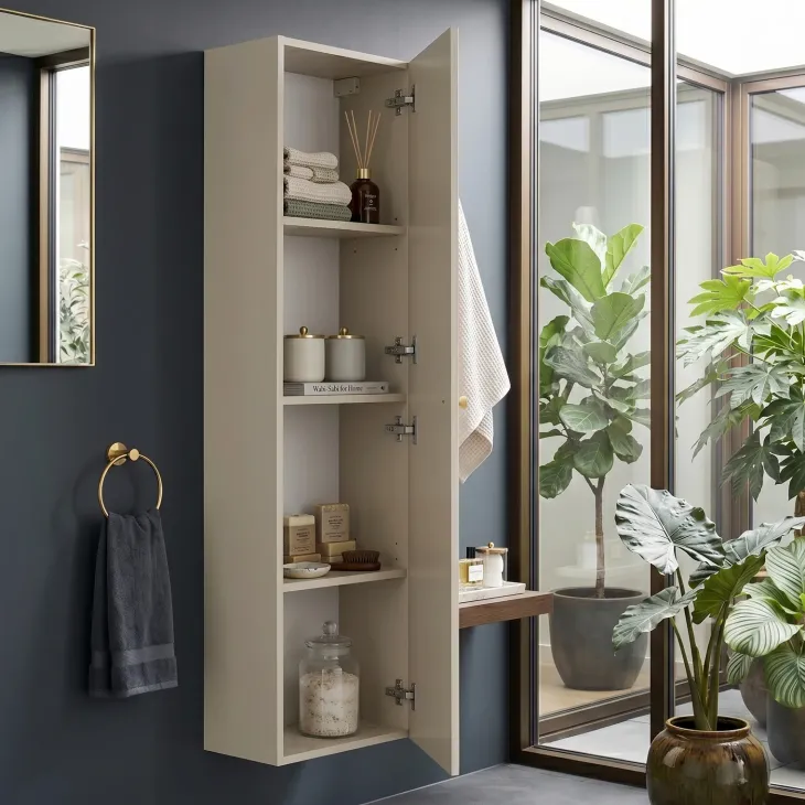 Colonna bagno sospesa 35x140h cm fresato 1 anta beige Sand