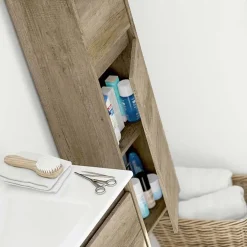 Colonna bagno sospesa 30x140h cm moderna rovere chiaro Eveline