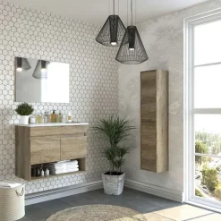 Colonna bagno sospesa 30x140h cm moderna rovere chiaro Eveline