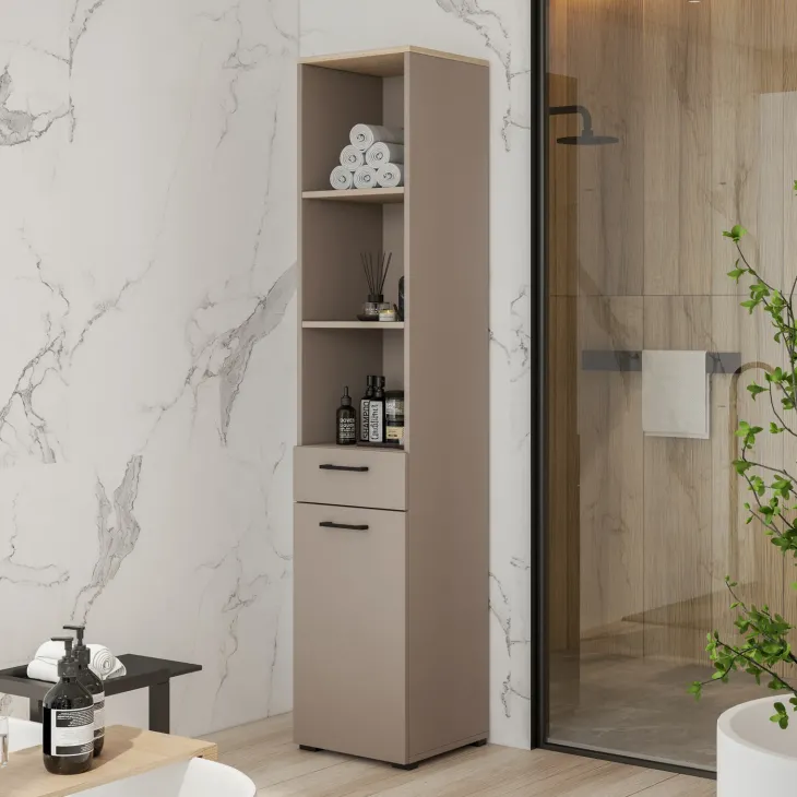 Colonna bagno 40x197h cm 1 anta 1 cassetto tortora rovere Wave