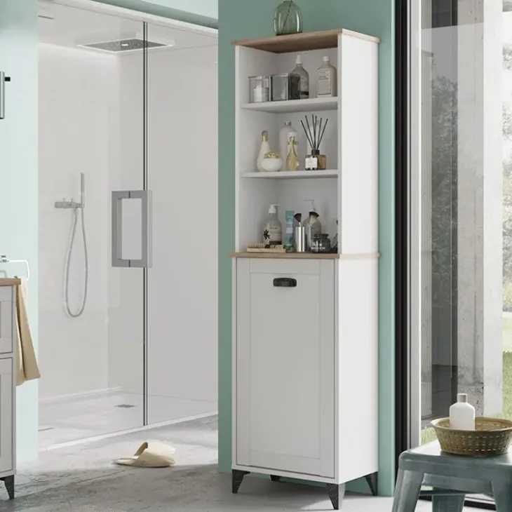 Colonna bagno 47x168h cm 1 anta 3 vani rovere bianco Ilias
