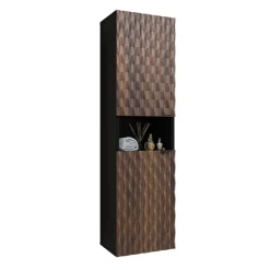 Colonna bagno 34x133h cm 2 ante 1 vano a giorno nero ante noce decorate Silvy