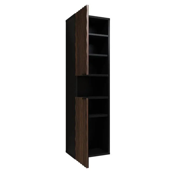 Colonna bagno 34x133h cm 2 ante 1 vano a giorno nero ante noce decorate Silvy