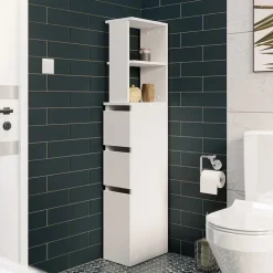 Colonna bagno 33x136h cm con 2 cassetti moderno bianco Zaida