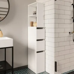 Colonna bagno 33x136h cm con 2 cassetti moderno bianco Zaida