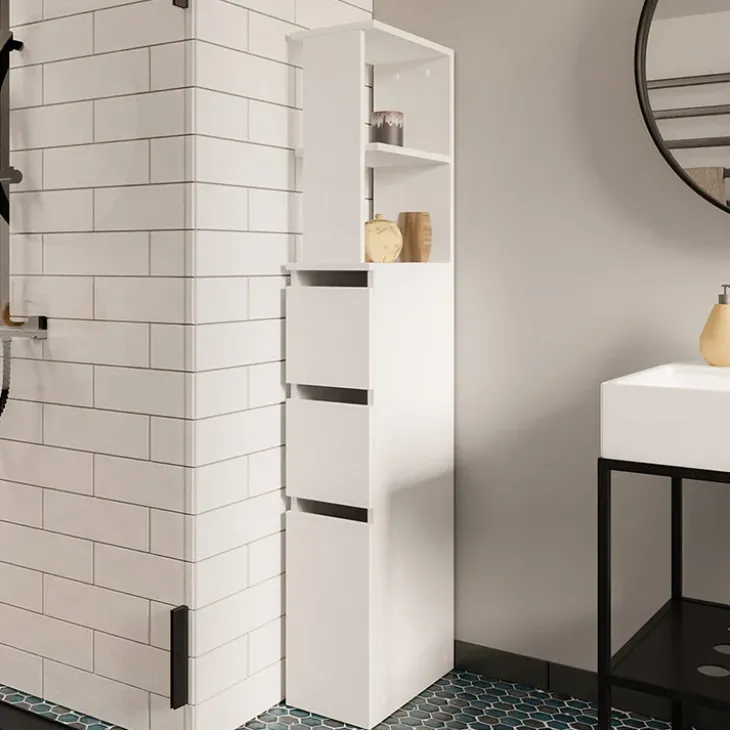 Colonna bagno 33x136h cm con 2 cassetti moderno bianco Zaida