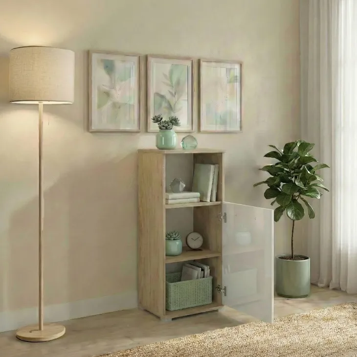 Colonna bassa ufficio 40x106h cm 1 anta rovere bianco lucido Time B