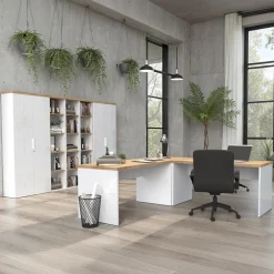 Colonna libreria ufficio 40x190h cm 5 vani bianco lucido rovere chiaro Opera