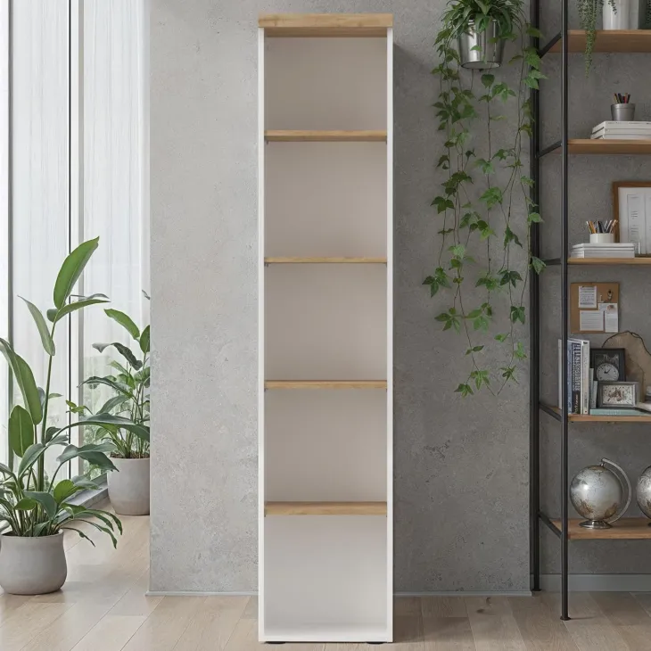 Colonna libreria ufficio 40x190h cm 5 vani bianco lucido rovere chiaro Opera