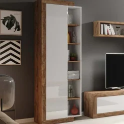 Colonna libreria 67x200h cm 1 anta moderna bianco lucido rovere Aria