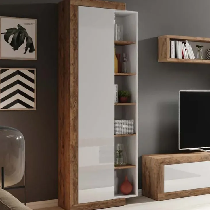 Colonna libreria 67x200h cm 1 anta moderna bianco lucido rovere Aria