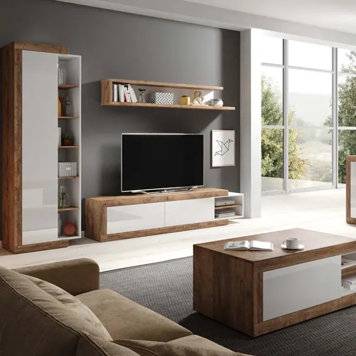 Colonna libreria 67x200h cm 1 anta moderna bianco lucido rovere Aria