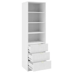 Colonna libreria 60x180h cm 3 cassetti design cannettato bianco Athena