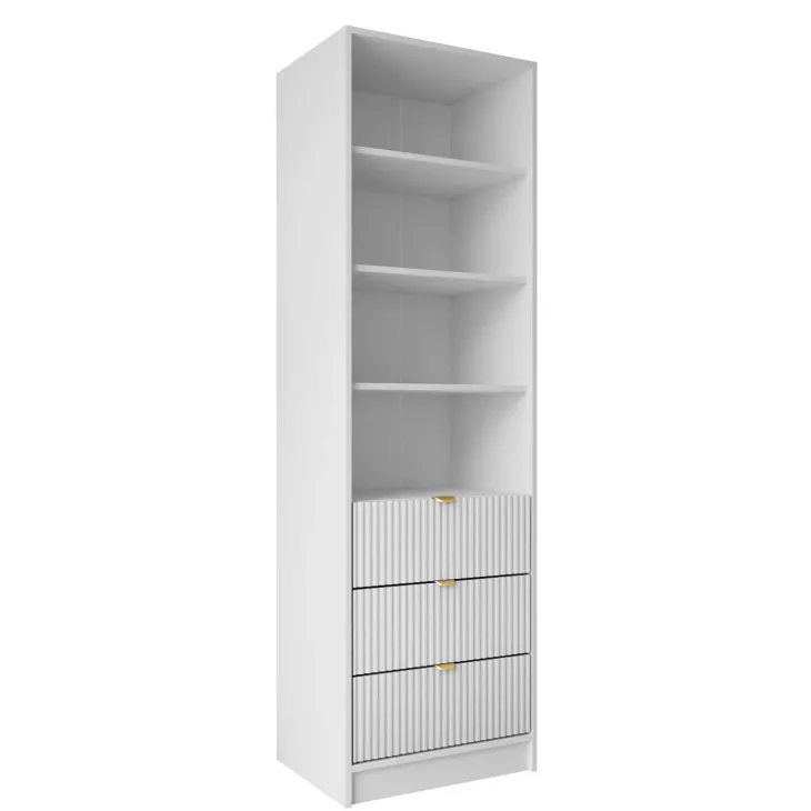 Colonna libreria 60x180h cm 3 cassetti design cannettato bianco Athena
