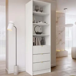 Colonna libreria 60x180h cm 3 cassetti design cannettato bianco Athena