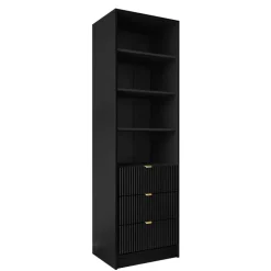 Colonna libreria 60x180h cm 3 cassetti design cannettato nero Athena