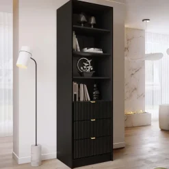 Colonna libreria 60x180h cm 3 cassetti design cannettato nero Athena