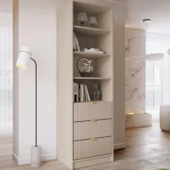 Colonna libreria 60x180h cm 3 cassetti design cannettato beige cashmere Athena