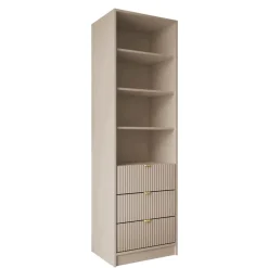 Colonna libreria 60x180h cm 3 cassetti design cannettato beige cashmere Athena