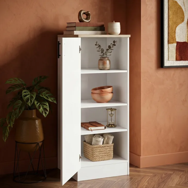 Colonna multiuso 60x148h cm componibile 1 anta bianco lucido rovere Kimera