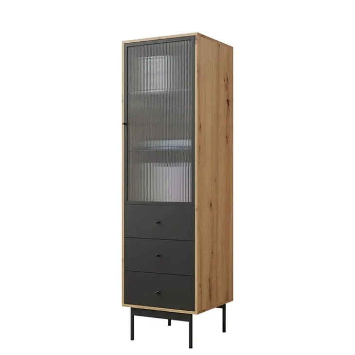 Colonna soggiorno 52x180h cm 1 anta 3 cassetti rovere nero Herning