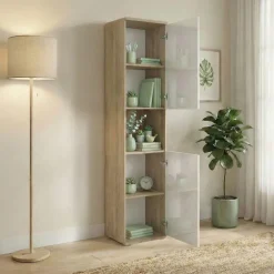 Colonna ufficio 40x176h cm 2 ante rovere bianco lucido Time T
