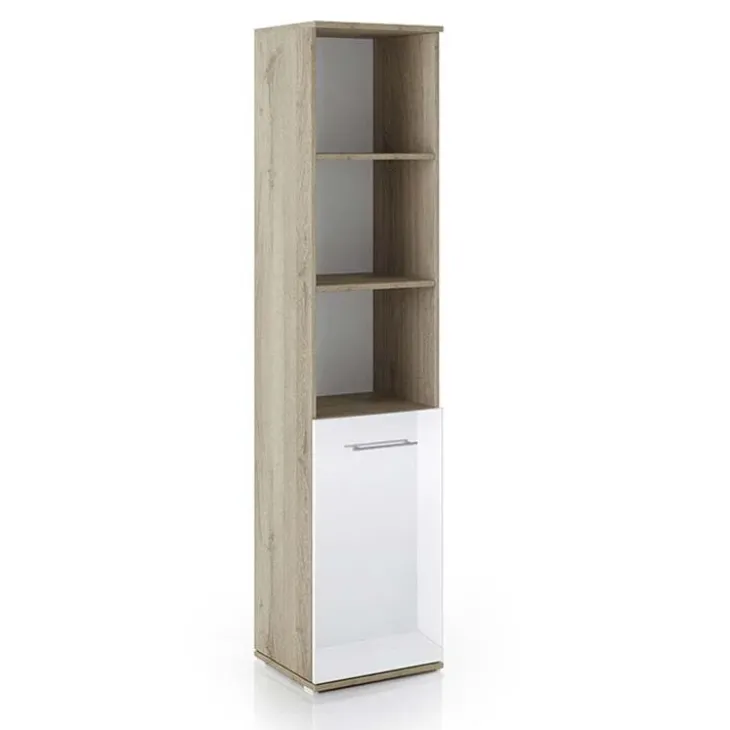 Colonna ufficio 40x176h cm libreria 1 anta e ripiani rovere bianco lucido Time D