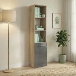 Colonna ufficio 40x176h cm libreria 1 anta e ripiani rovere antracite lucido Time D