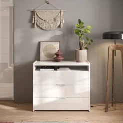 Comò cassettiera multifunzione 110x95cm 3 cassetti bianco lucido Gassy