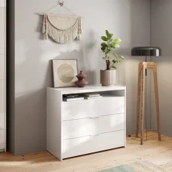 Comò cassettiera multifunzione 110x95cm 3 cassetti bianco lucido Gassy
