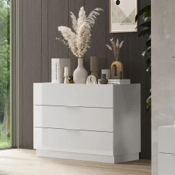 Comò cassettiera multifunzione 110x83h cm 3 cassetti bianco lucido Silky