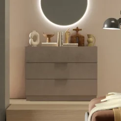 Comò cassettiera multifunzione 110x83h cm 3 cassetti marrone bronzo rovere scuro Silky