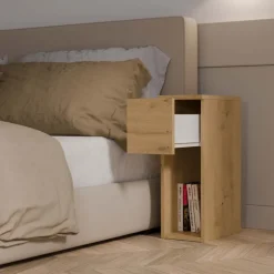 Comodino alto 20x55h cm 1 cassetto 1 vano a giorno rovere Giacarta