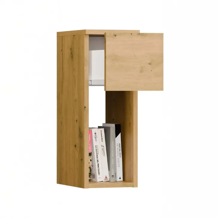 Comodino alto 20x55h cm 1 cassetto 1 vano a giorno rovere Giacarta