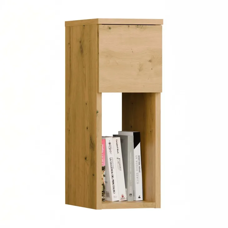 Comodino alto 20x55h cm 1 cassetto 1 vano a giorno rovere Giacarta
