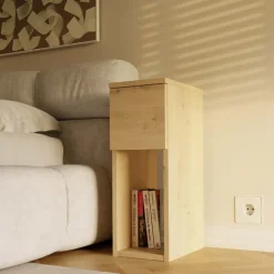 Comodino alto 20x55h cm 1 cassetto 1 vano a giorno rovere Giacarta