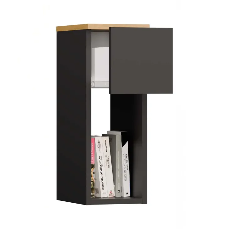 Comodino alto 20x55h cm 1 cassetto 1 vano a giorno antracite rovere Giacarta