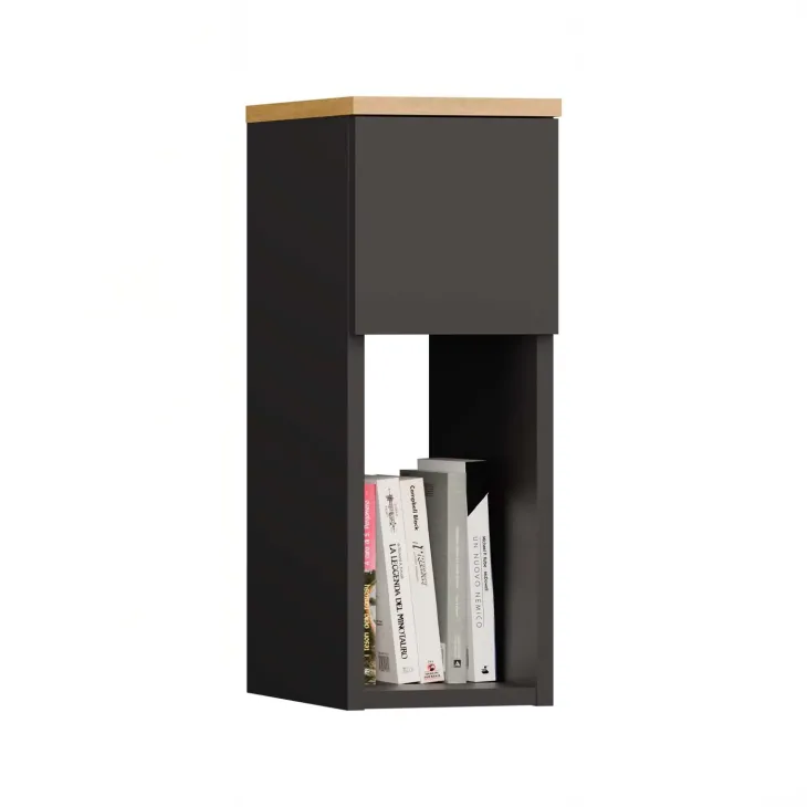 Comodino alto 20x55h cm 1 cassetto 1 vano a giorno antracite rovere Giacarta