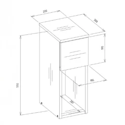 Comodino alto 20x55h cm 1 cassetto 1 vano a giorno antracite rovere Giacarta