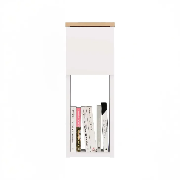 Comodino alto 20x55h cm 1 cassetto 1 vano a giorno bianco rovere Giacarta