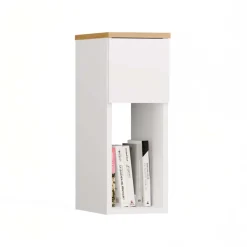 Comodino alto 20x55h cm 1 cassetto 1 vano a giorno bianco rovere Giacarta