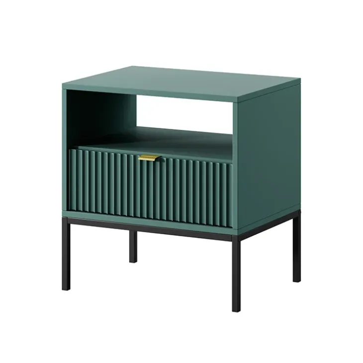 Comodino moderno 54x56 cm con cassetto e vano a giorno verde Alisa