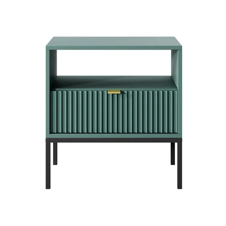 Comodino moderno 54x56 cm con cassetto e vano a giorno verde Alisa