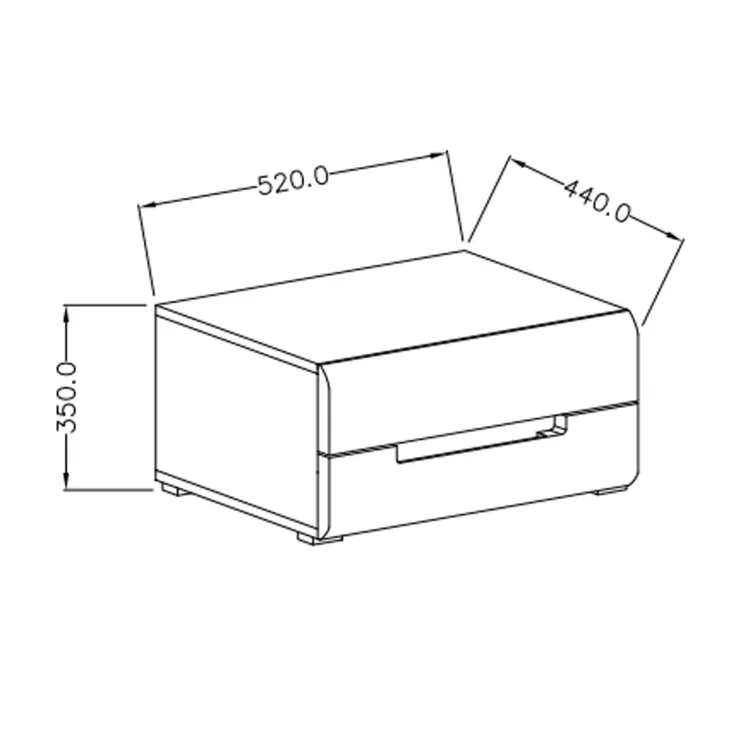 Comodino moderno 52x35h 2 cassetti antracite lucido rovere Dubai Gihome®