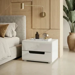 Comodino moderno 52x35h cm 2 cassetti bianco lucido Dubai Gihome®